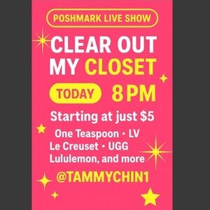 Poshmark to clear out my closet today at 8 pm for everything in my closet some